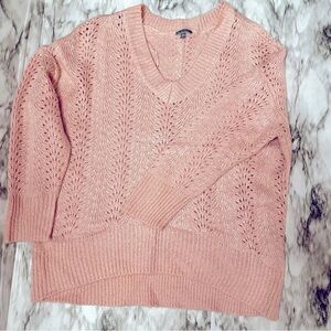 TBH To Be Honest Women Sz XL Pink V Neck Open Knit Sweater Romantic Girly Ballet